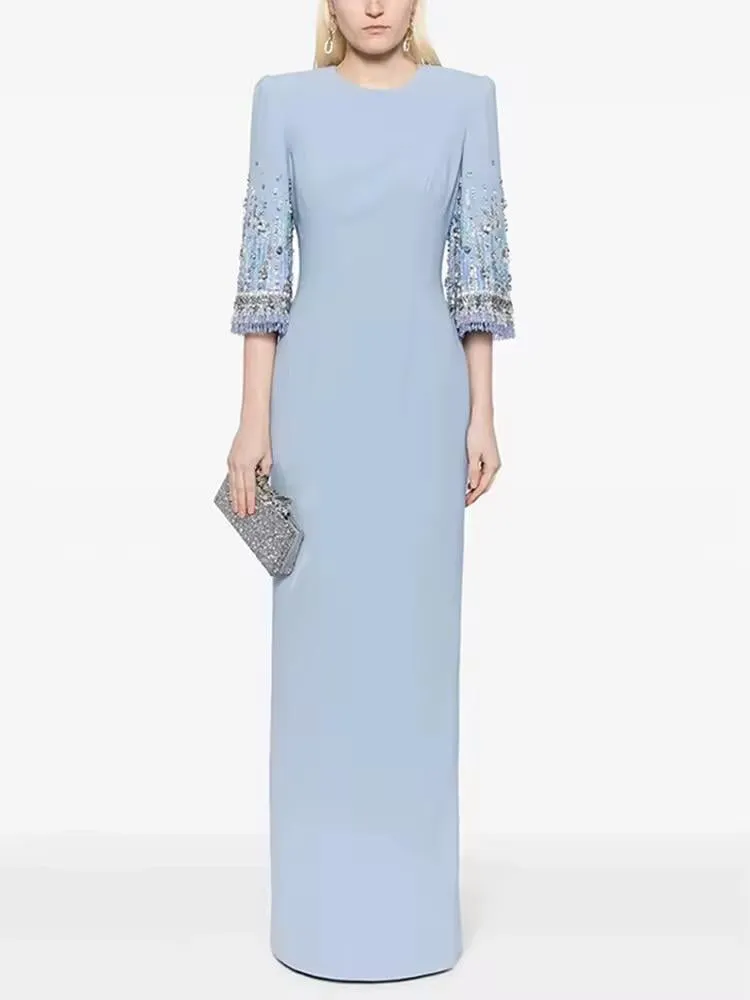jenny packham pale blue dress Powder Crystal-Embellished Sleeve Gown best-eoysaleupdate1/5 Dry clean Color:Snow/Winter/Diamond White Royal Blue Metallic Fitted