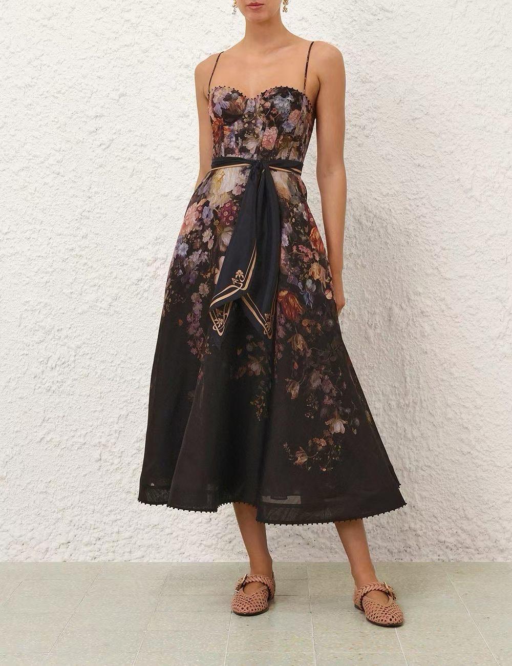 Zimmermann Black Floral Midi Dress