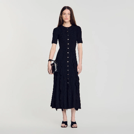 Sandro Black Knitted Midi Dress