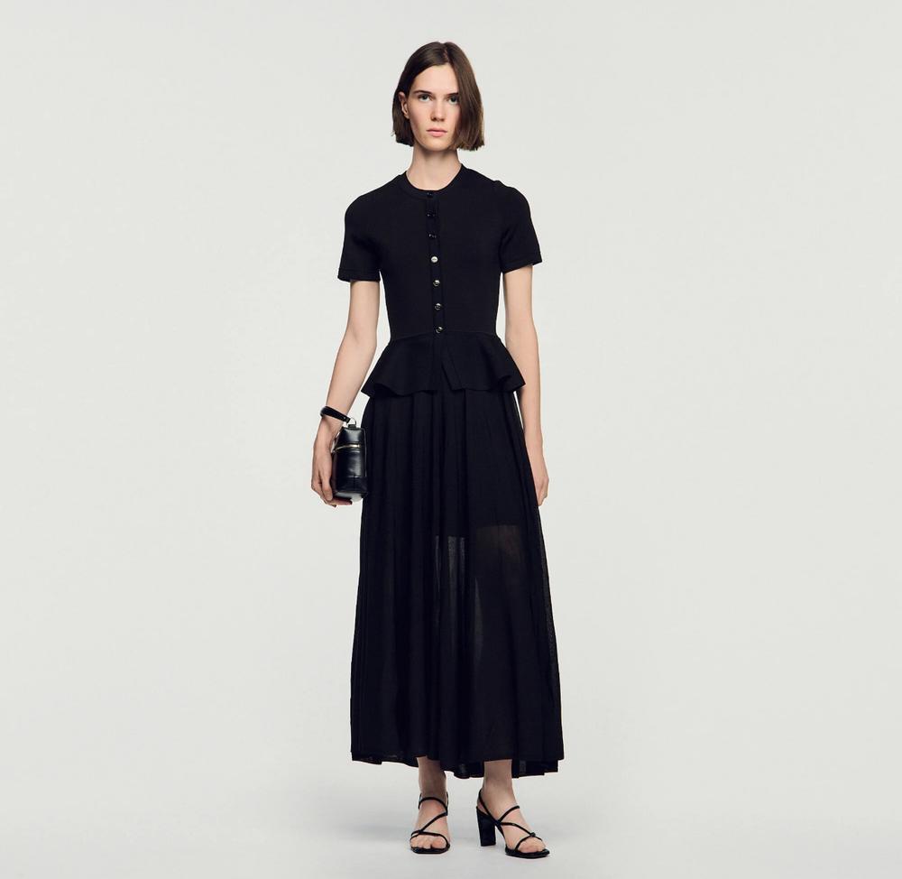 Sandro Black Peplum Maxi Dress
